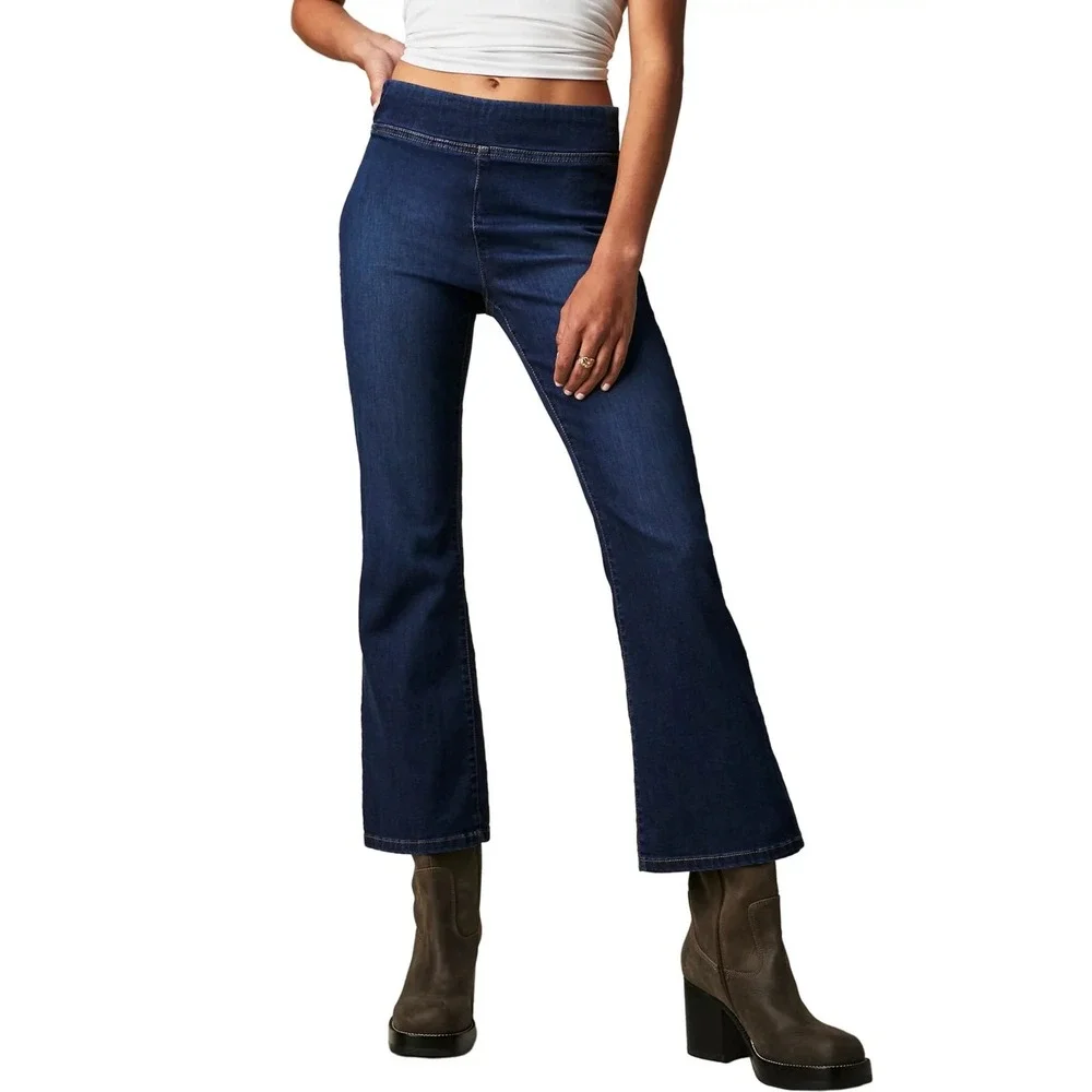 We The Free High Rise Flare Jeans Dark Wash Stretchy Comfort Size M - Picture 1 of 10
